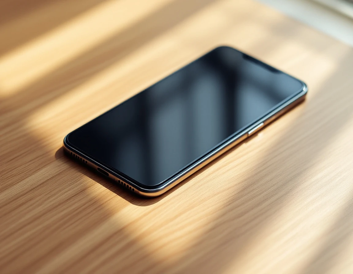 Smartphone resting on wooden desk in natural light before sending business text messages