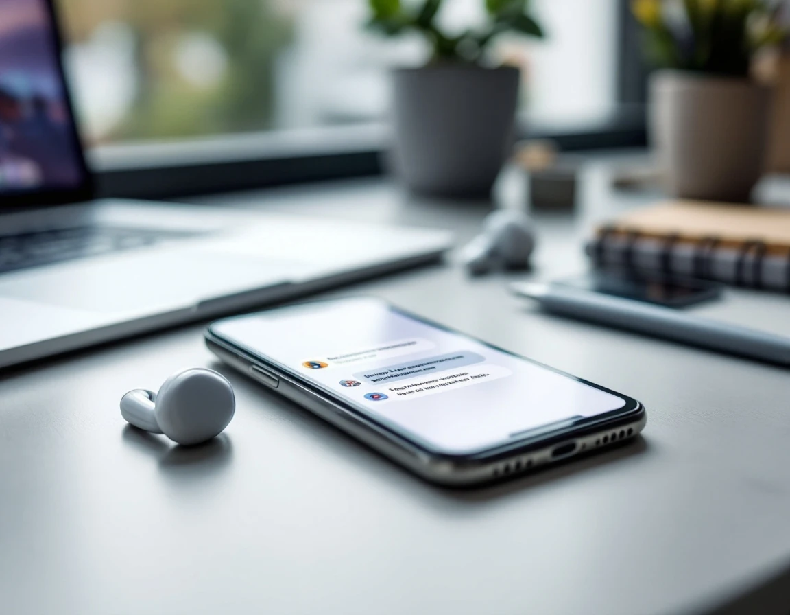Modern workspace with smartphones and communication tools arranged on desk for scalable business operations