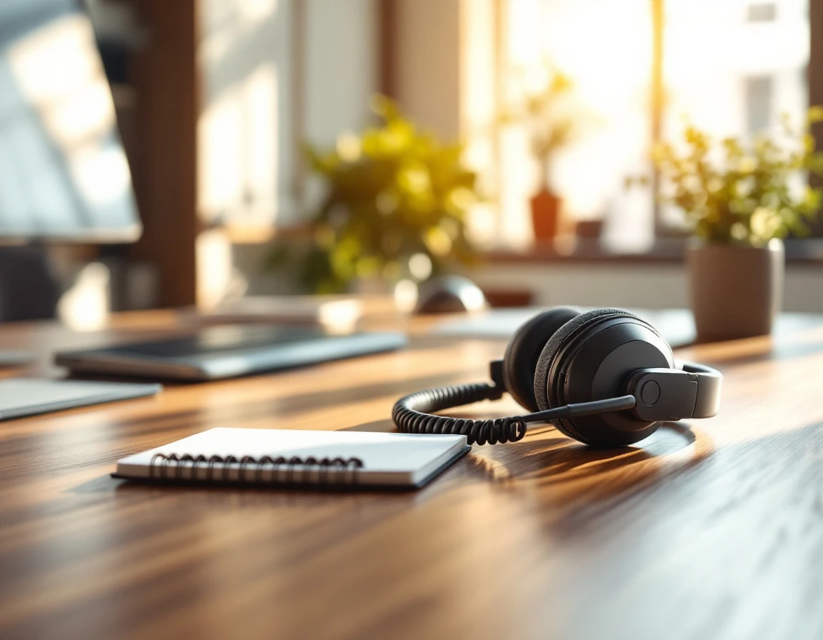 Professional headset on office desk representing AI-powered customer service technology