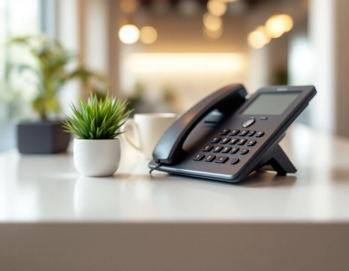 Reception desk with phone and welcoming details representing professional customer communication