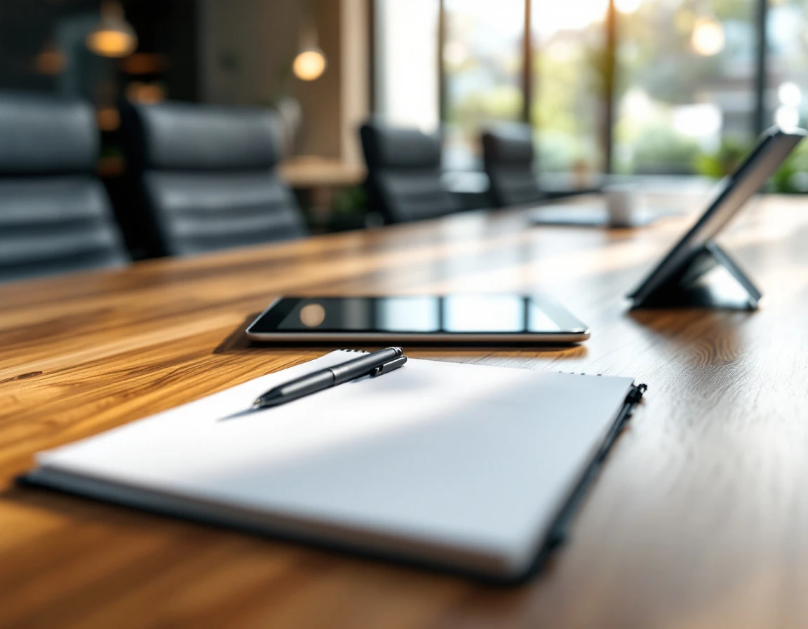 Close-up of training materials on conference table before onboarding session