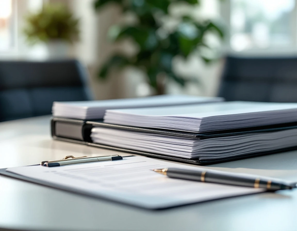 Training binder with organized tabs and checklist forms on conference table in natural lighting
