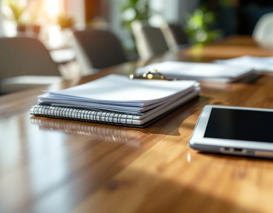 Organized training materials and blank clipboards on conference table prepared for retail employee onboarding session