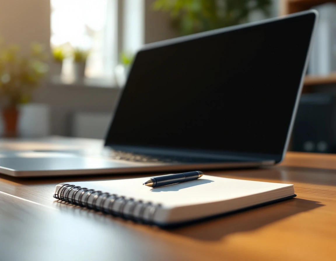 Laptop and notebook on desk during professional onboarding preparation session