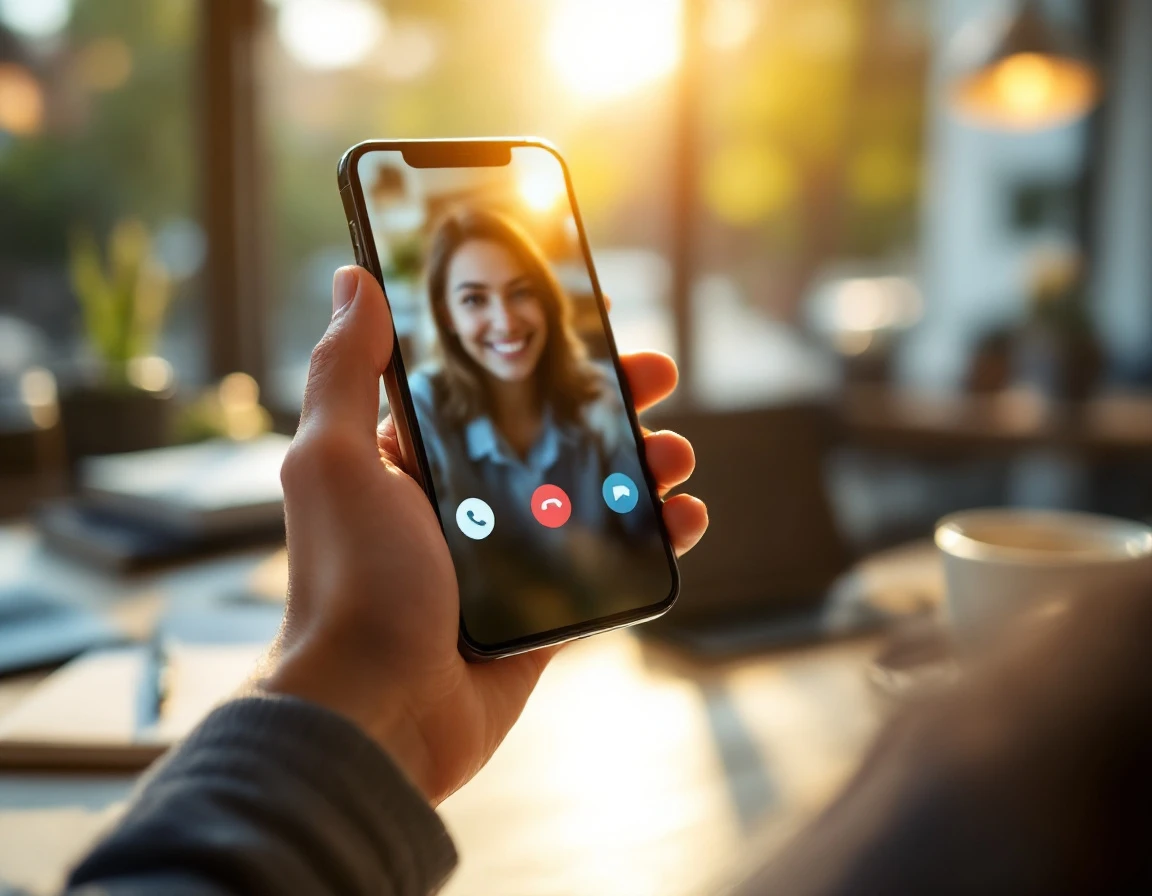 Smartphone video call obscured by natural window reflections during remote team observation session