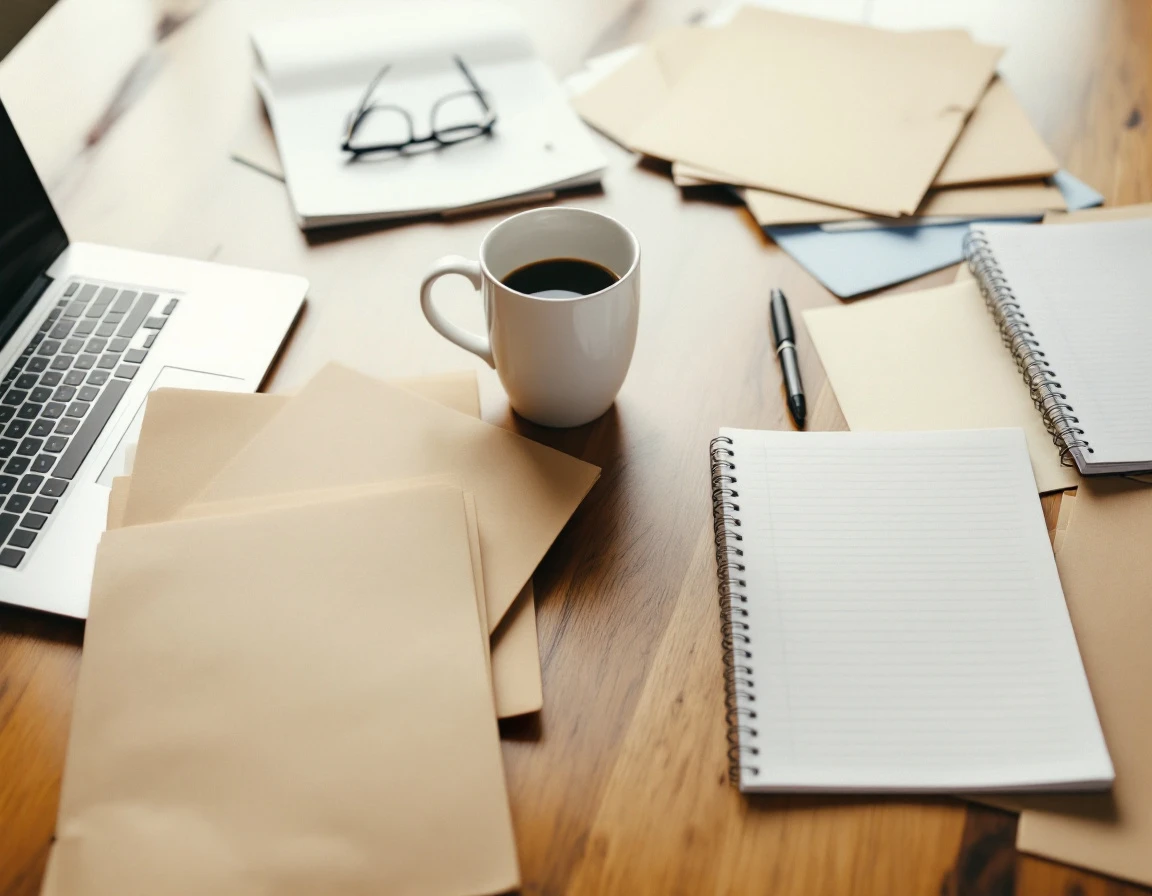 Professional desk workspace with laptop, coffee, and documents for compliance training audit preparation