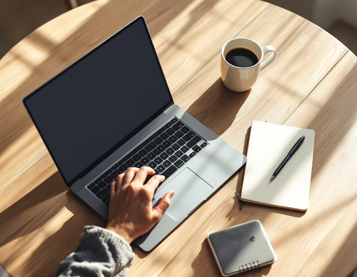 Minimalist training workspace with laptop and notebook emphasizing lean, efficient professional development