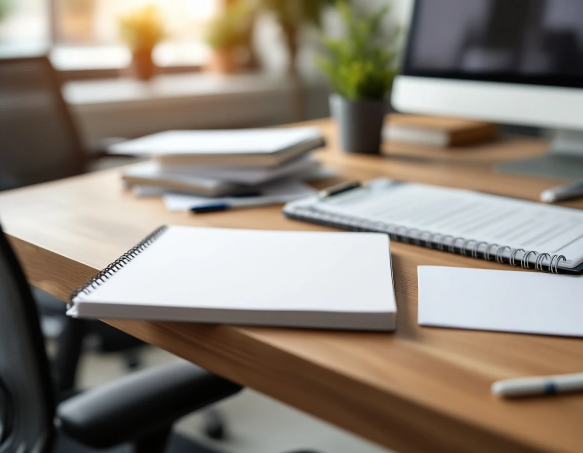 Organized training desk with blank materials and accessibility-friendly workspace setup for employee onboarding