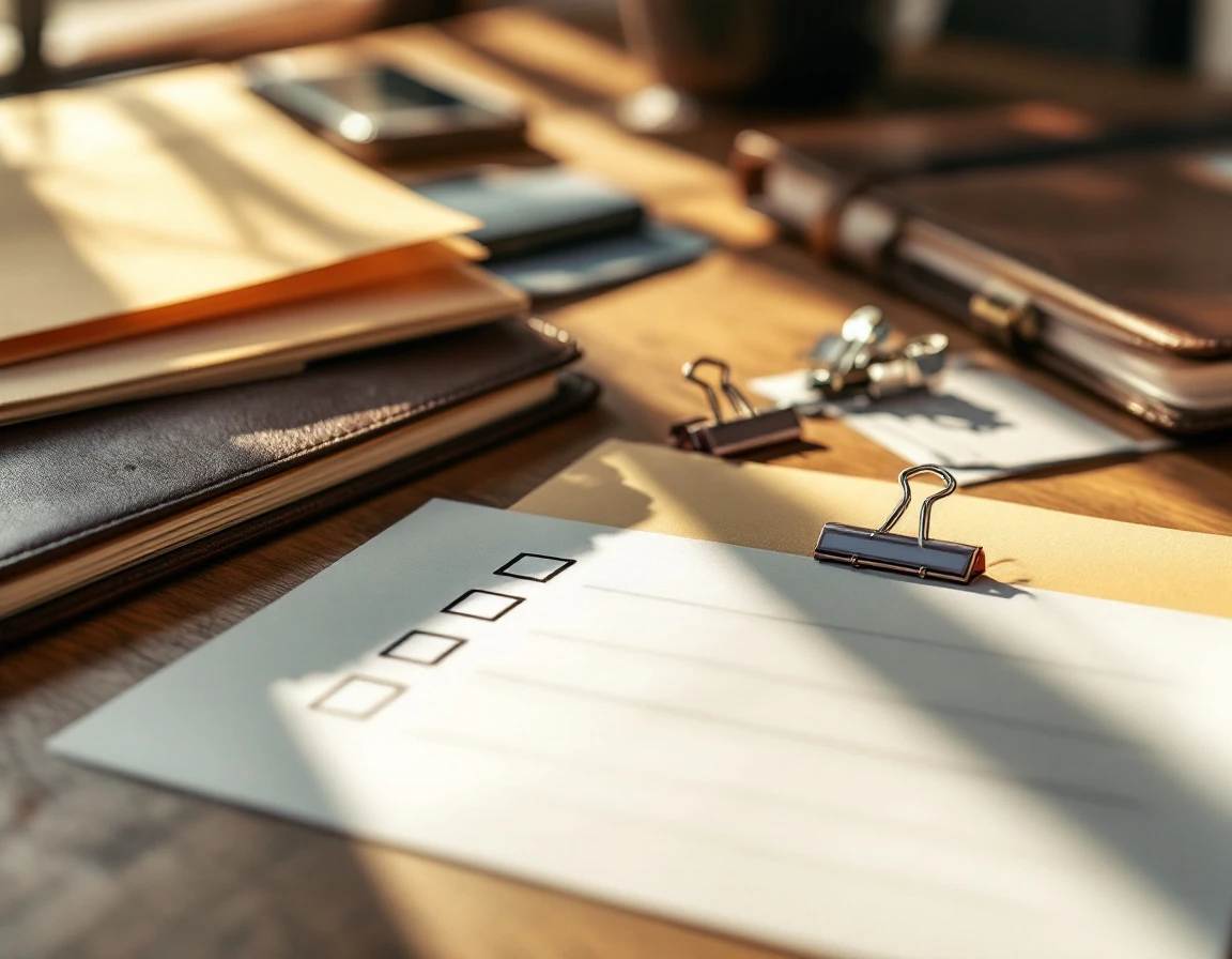 Organized folders and documentation materials on corporate desk ready for compliance audit preparation