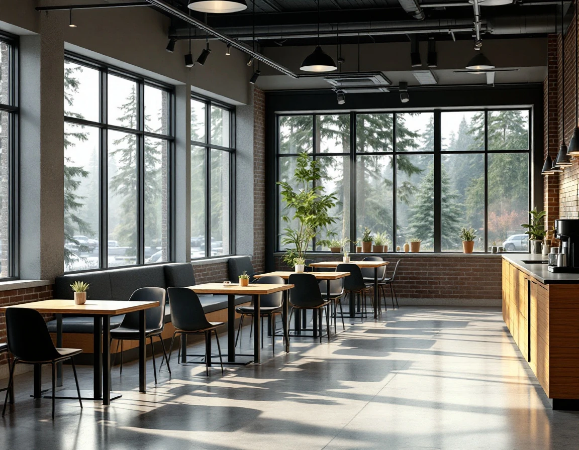 Modern retail training space with natural lighting and contemporary furniture in Pacific Northwest setting