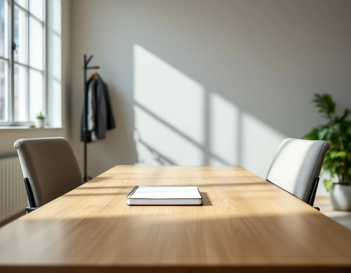 Empty interview chairs in retail office setting with natural lighting and minimalist professional atmosphere