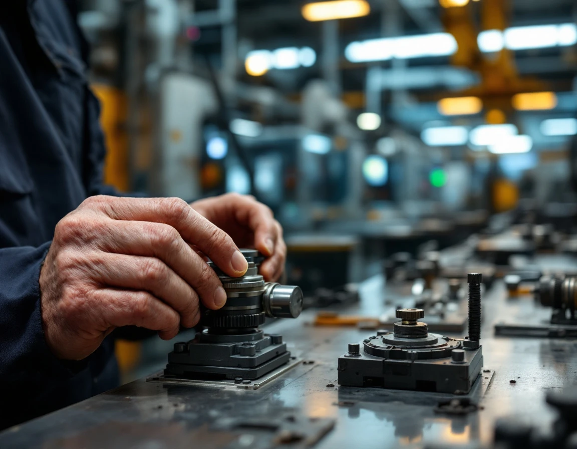 Hands making precise adjustments to industrial equipment during technical training