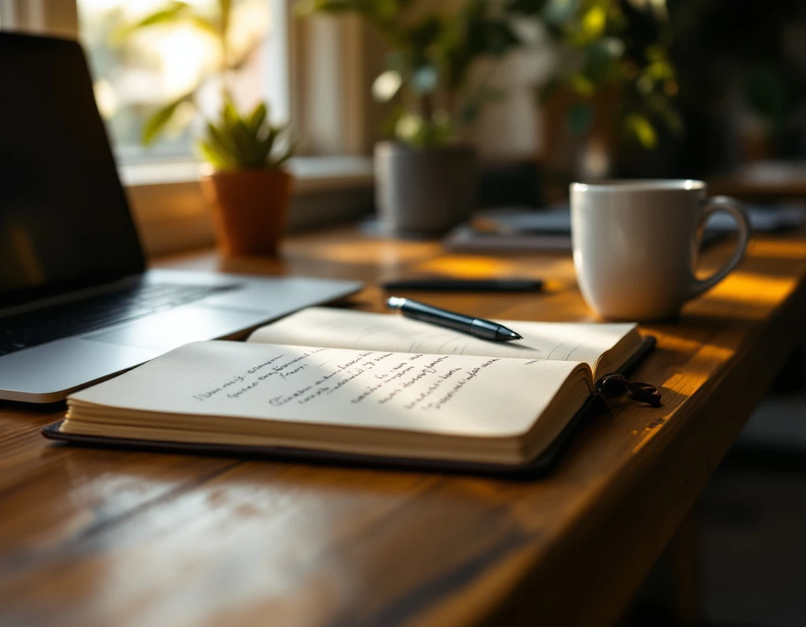 Manager's desk with notebook and workspace setup for employee development planning