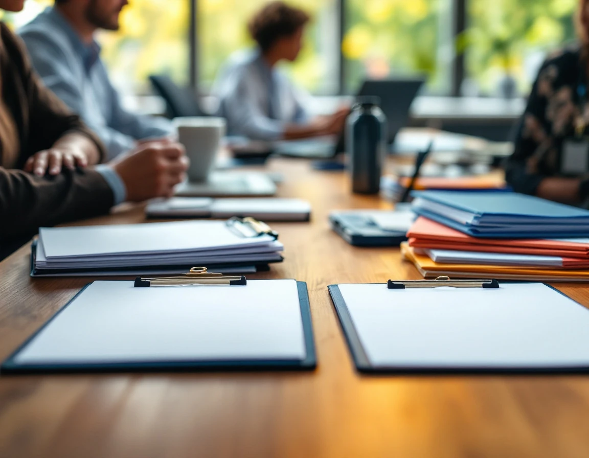 Organized training materials and supplies arranged on a table for employee onboarding session