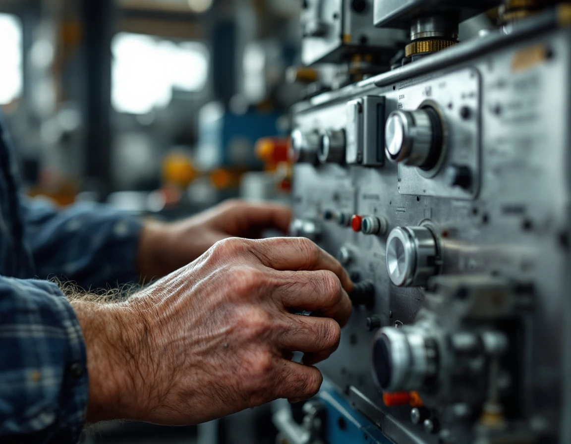 Experienced hands operating precision manufacturing equipment in an industrial training workshop