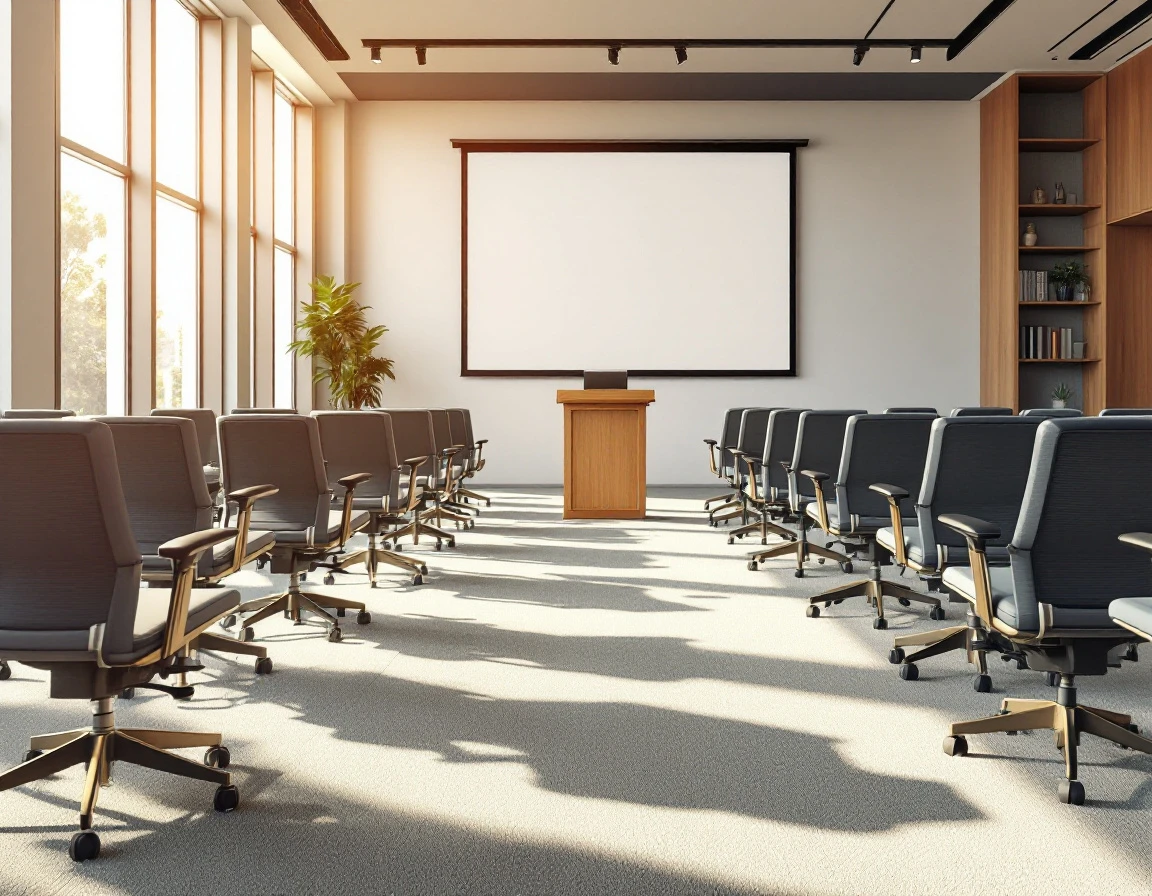 Corporate training room with chairs arranged for group onboarding session