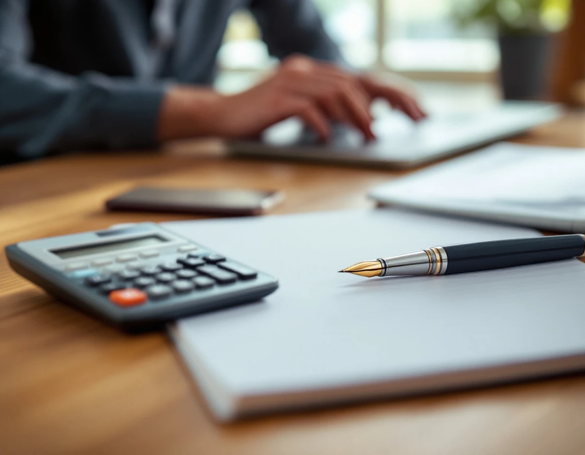 Business calculator and pen on desk representing financial ROI calculations for training programs