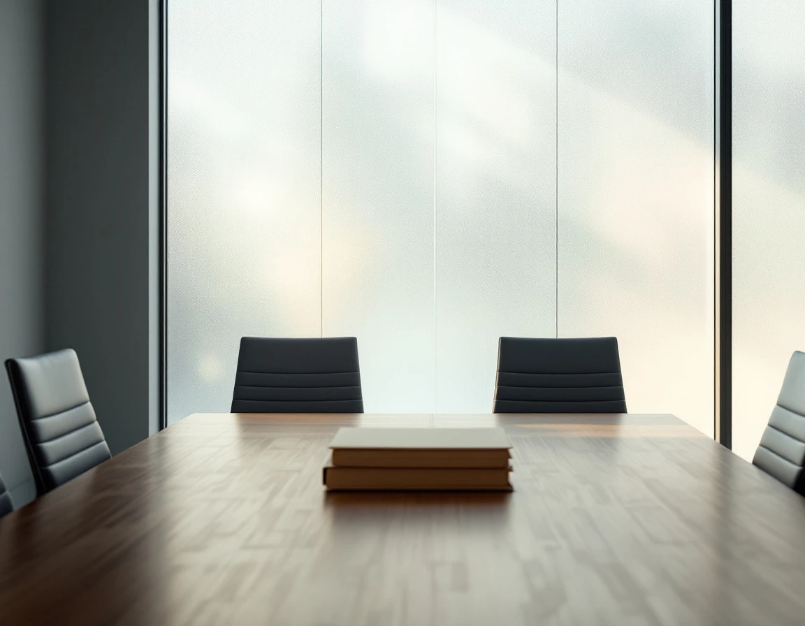 Private conference room set up for formal termination interview with two chairs facing each other