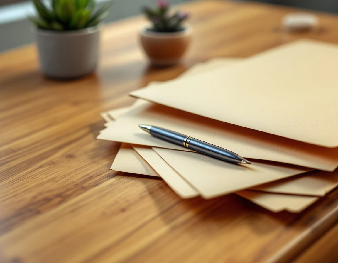 Organized manila folders and documentation on wooden desk for employee termination record-keeping