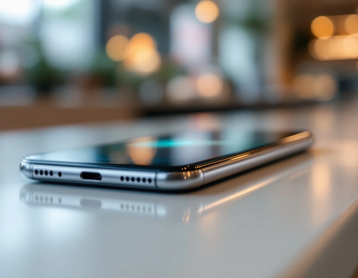 Smartphone on retail counter with soft lighting suggesting mobile training platform access