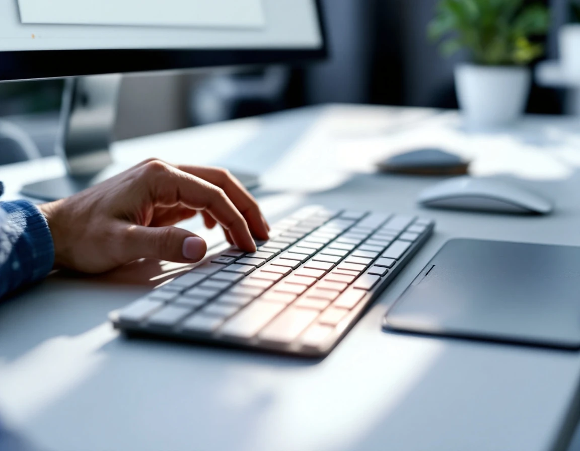 Office desk with computer keyboard and smartphone where phishing emails commonly arrive