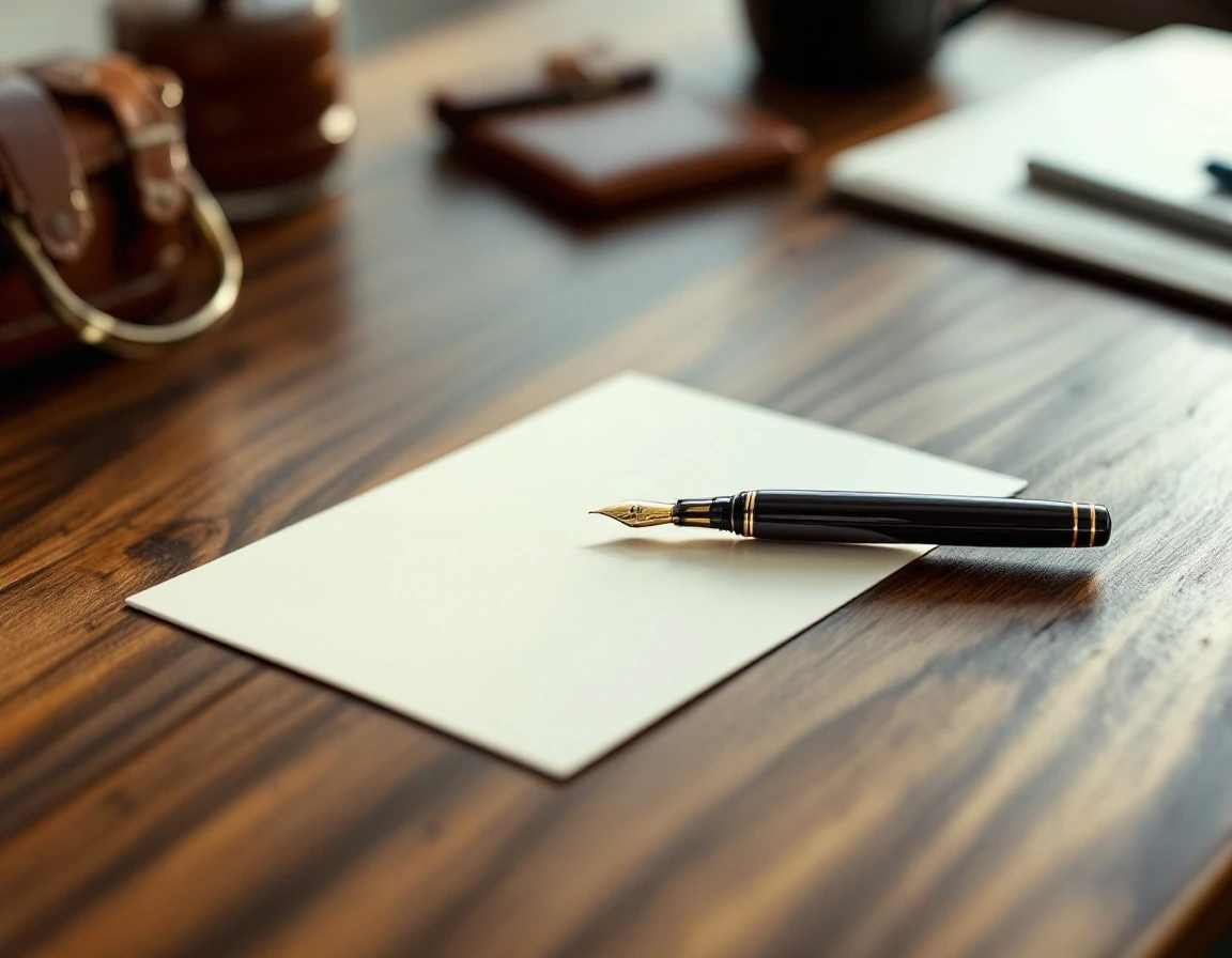 Fountain pen on blank notecard ready for personalized business outreach message
