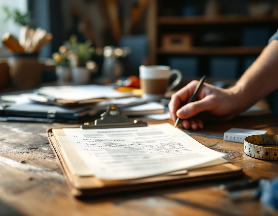 Dispatch business desk with work tools, planner, and clipboard showing organized workflow management