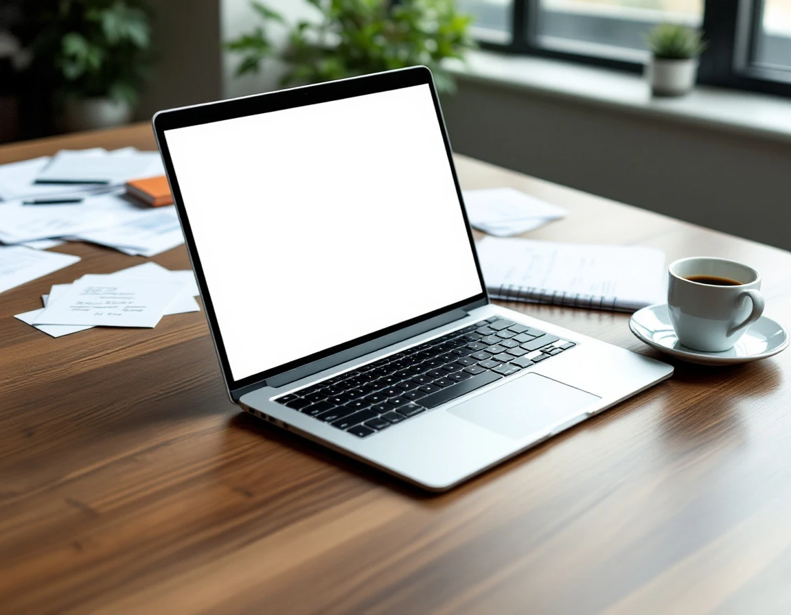 Laptop and documents on wooden desk representing CRM administration workflow