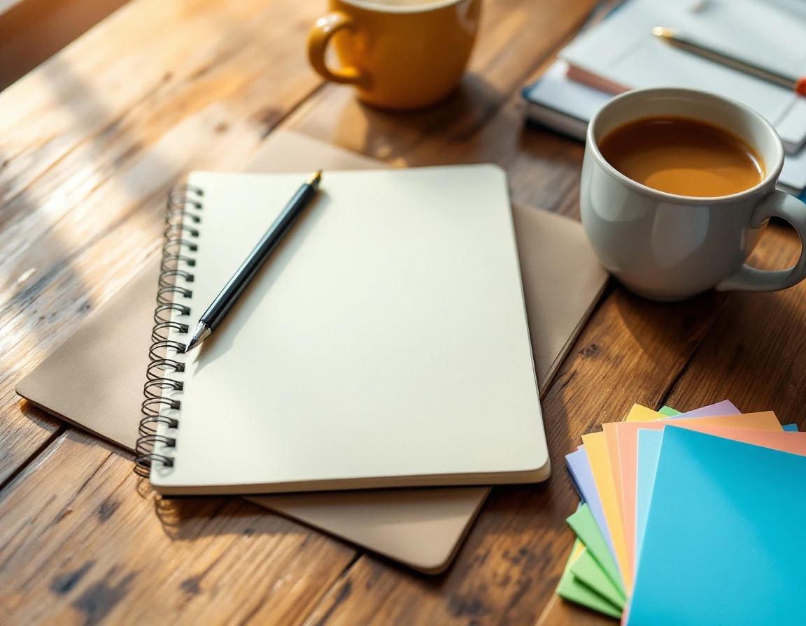 Organized workspace with notebook, index cards, and pencil prepared for planning fall sales sequences