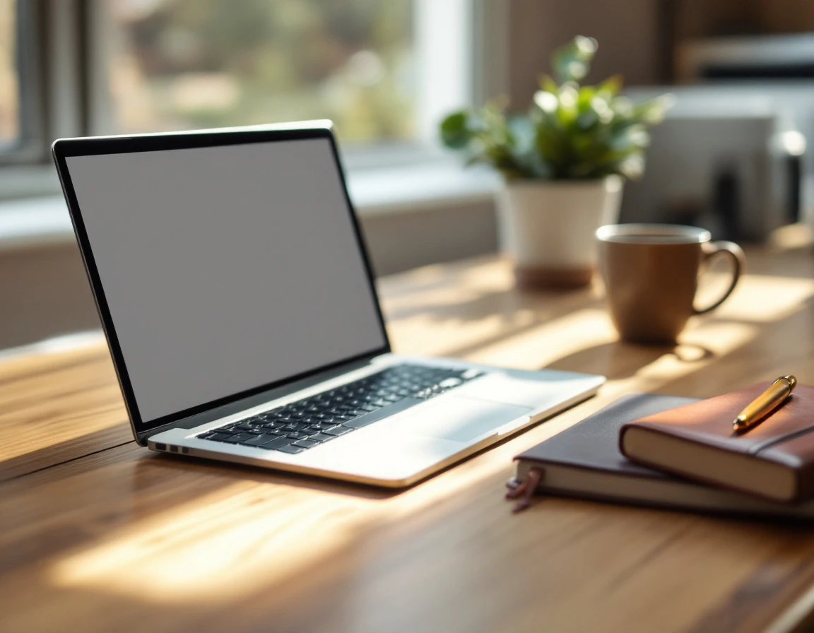 Modern workspace with laptop, coffee, and notebook suggesting CRM automation workflow for service businesses