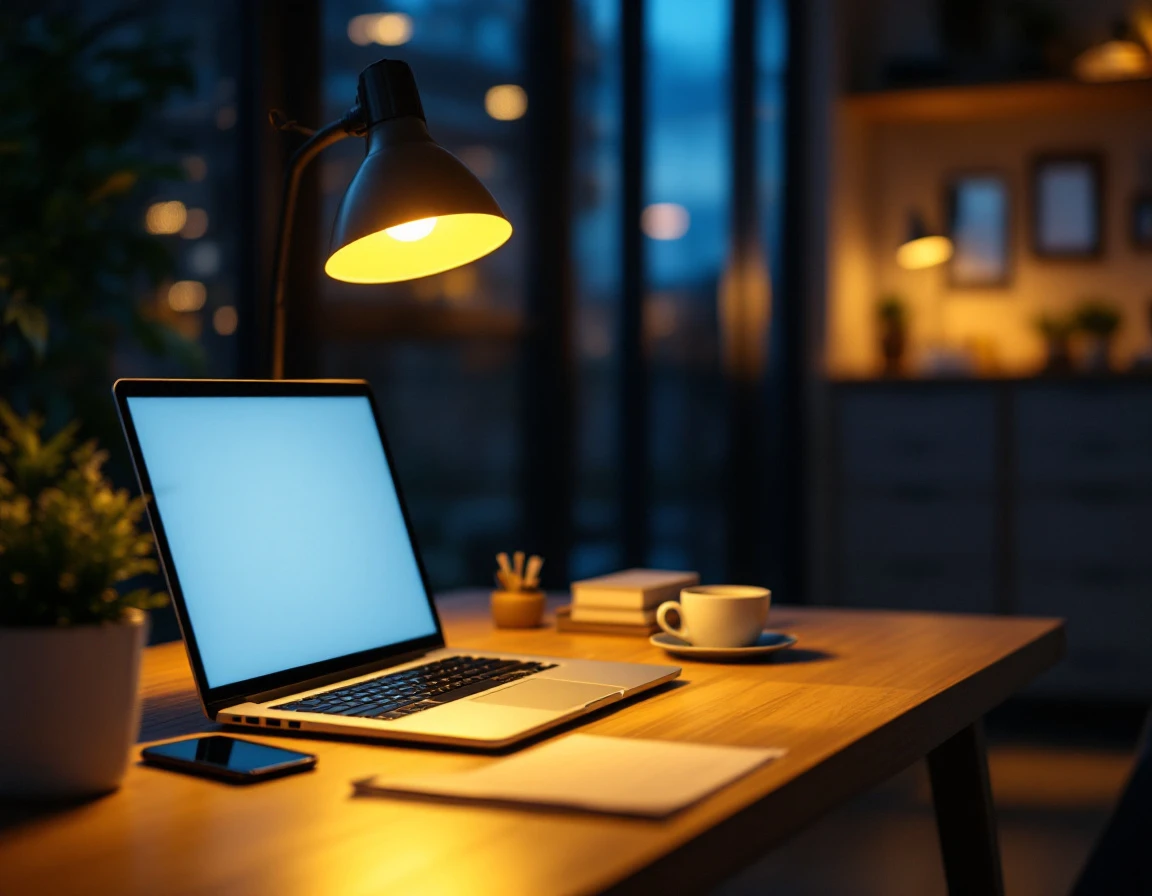 Organized workspace with closed laptop and cleared desk at end of productive day