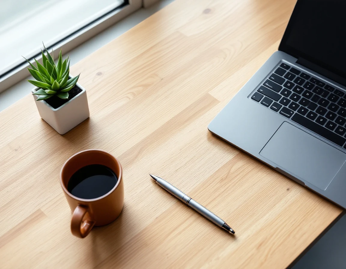 Organized desk workspace with laptop, coffee, and plant representing streamlined dispatch business operations