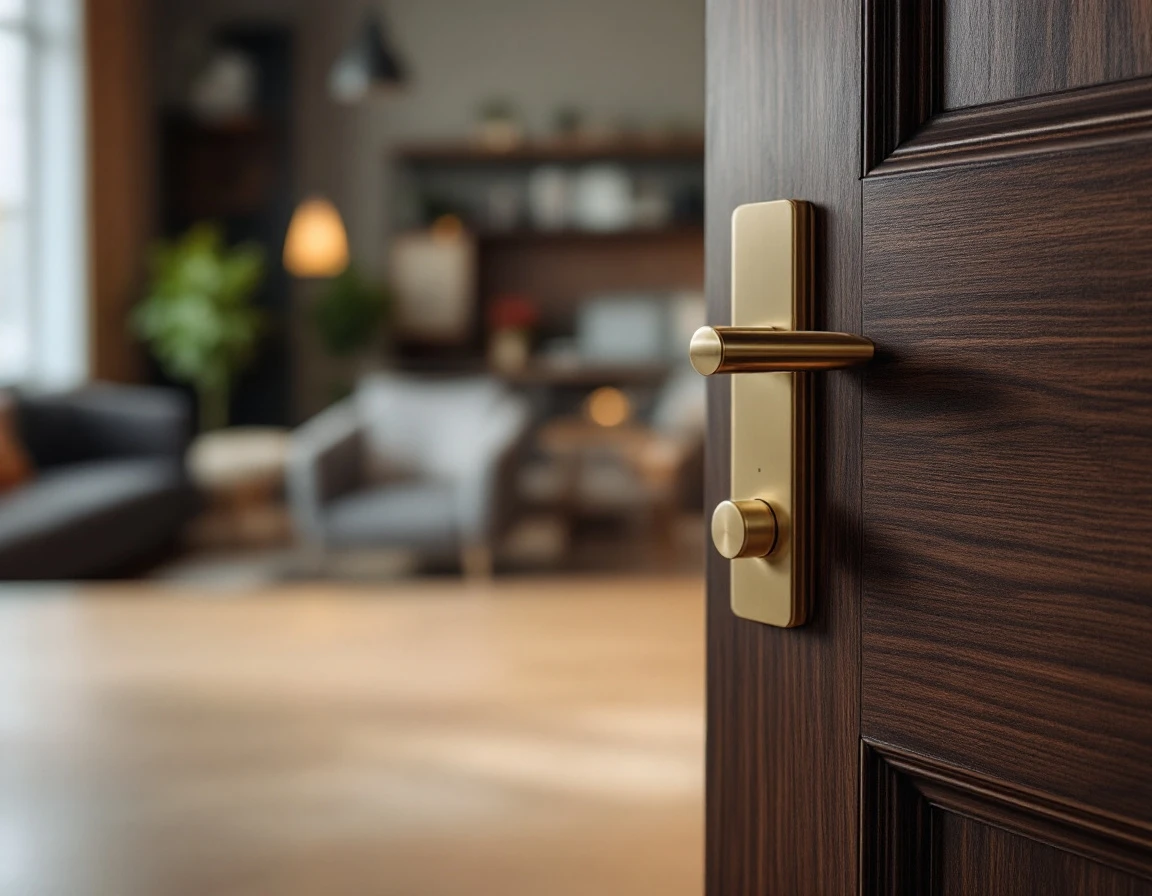 Close-up of commercial office door handle and frame representing deal progression