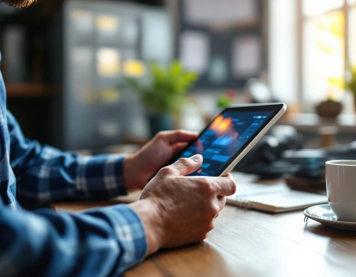 Dispatcher using tablet to coordinate field technicians in service business office