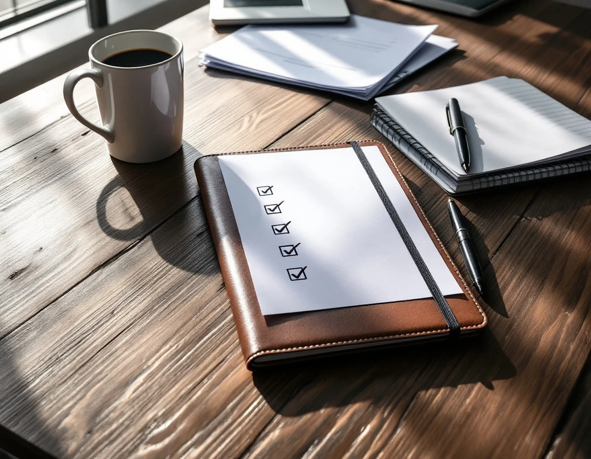 Desk with audit checklist and notebook representing pre-implementation planning phase
