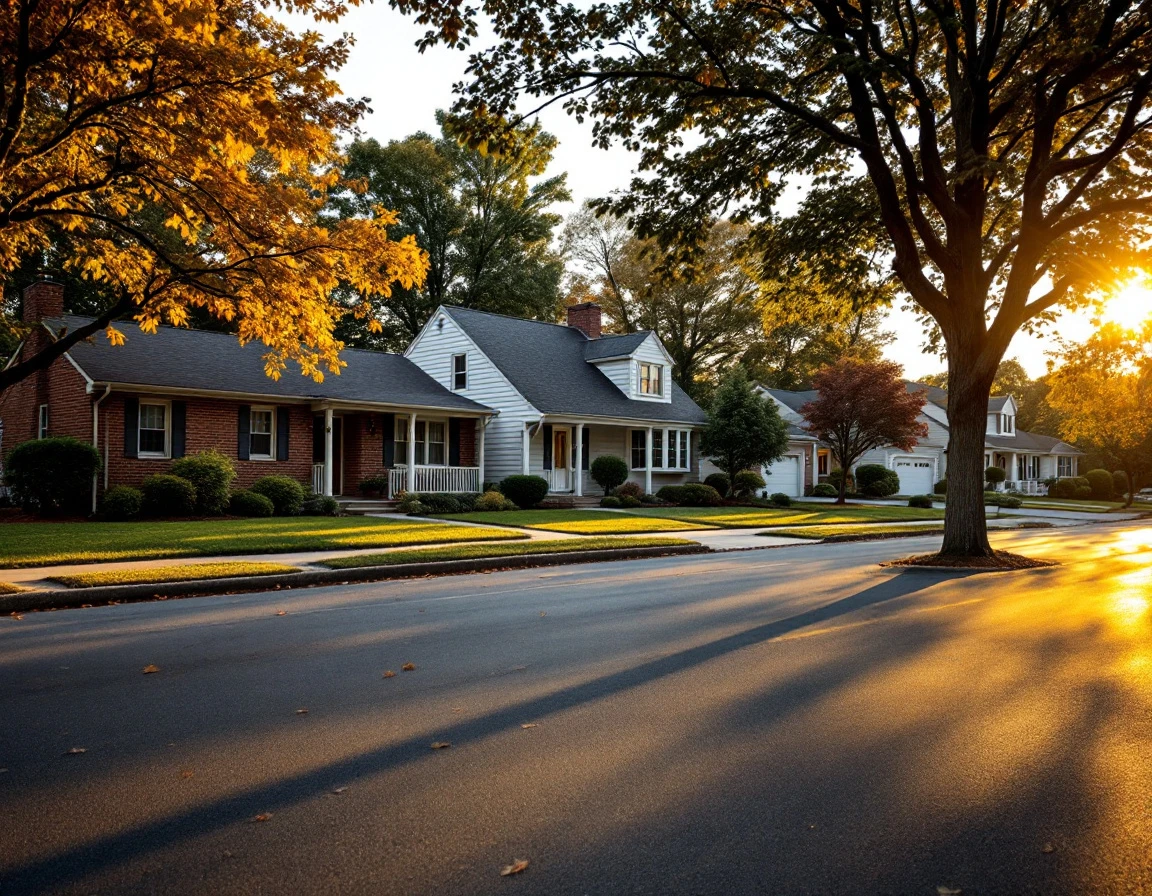 Suburban residential street showing three distinct home styles in a service business target neighborhood