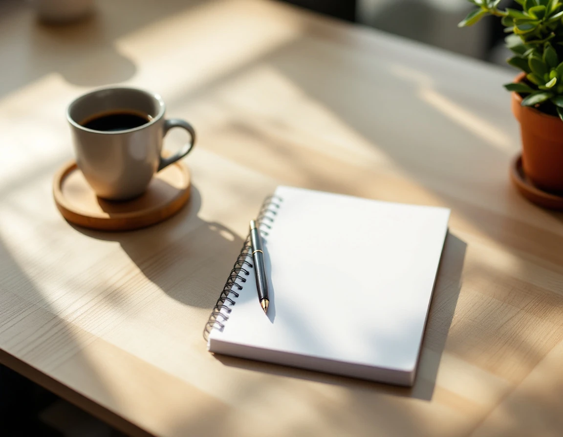 Clean notepad and pen on wooden desk representing thoughtful nurture sequence preparation