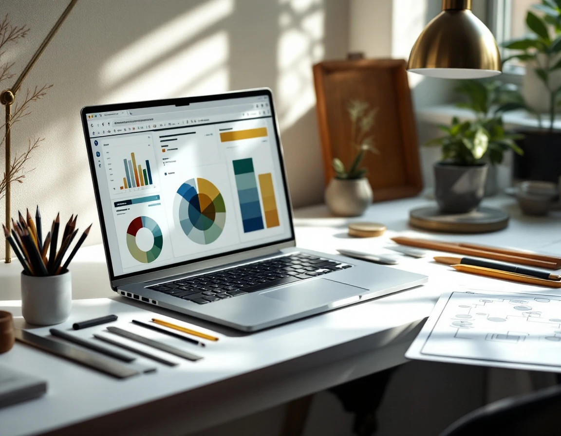 Organized workspace with laptop, tools, and systematic workflow arrangement on clean modern desk