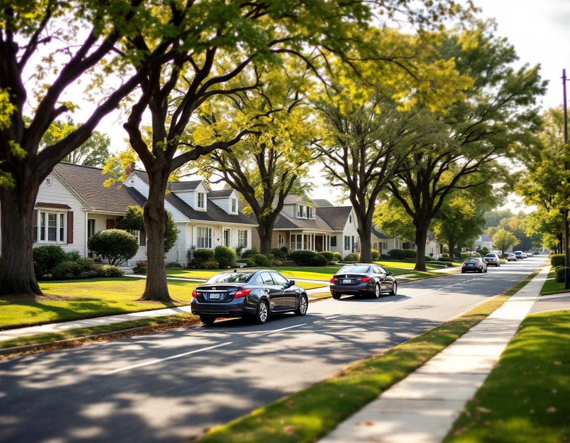 Suburban residential street with diverse single-family homes representing diversified service business opportunities
