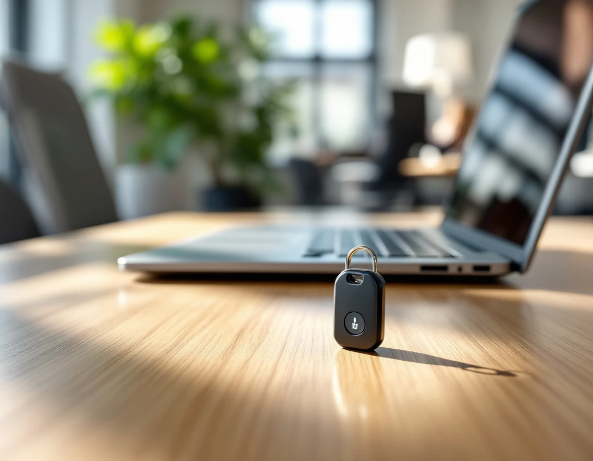 Security key fob on office desk representing role-based access control for dispatch teams