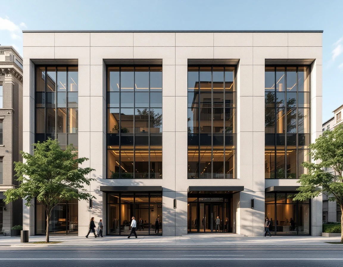 Modern commercial office building exterior with clean lines and professional architectural design