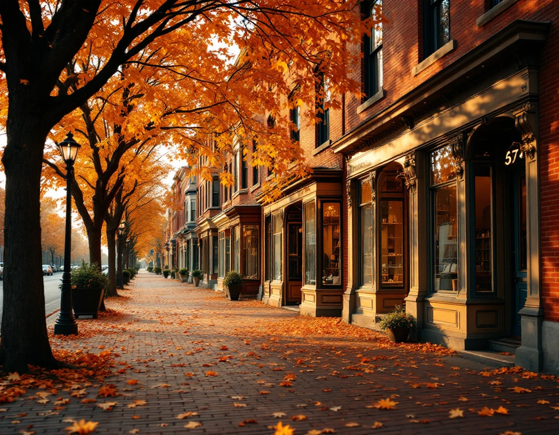 Quiet autumn street with dormant neighborhood storefronts waiting to reconnect with returning customers