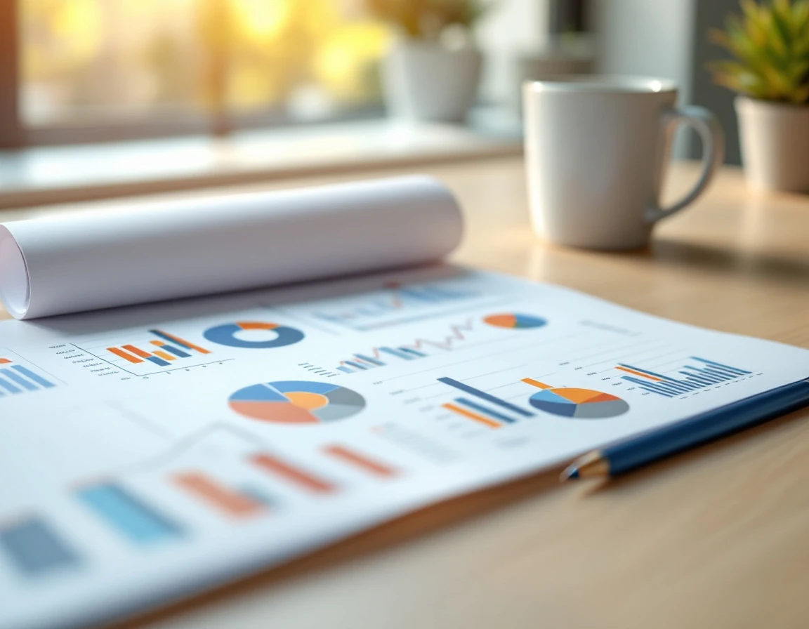 Pricing analysis documents with charts and graphs on a modern business desk with natural lighting