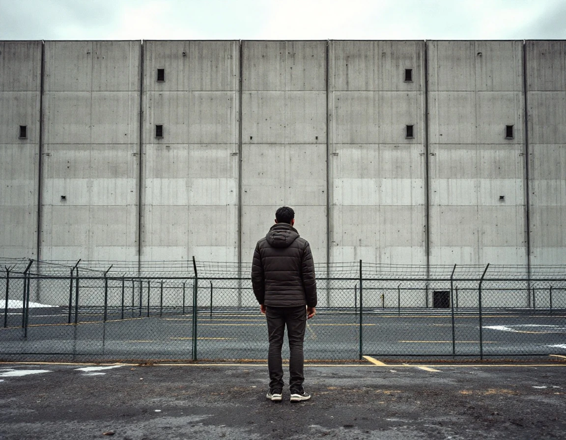 Fortress-like fulfillment warehouse with high security fencing representing closed platform architecture