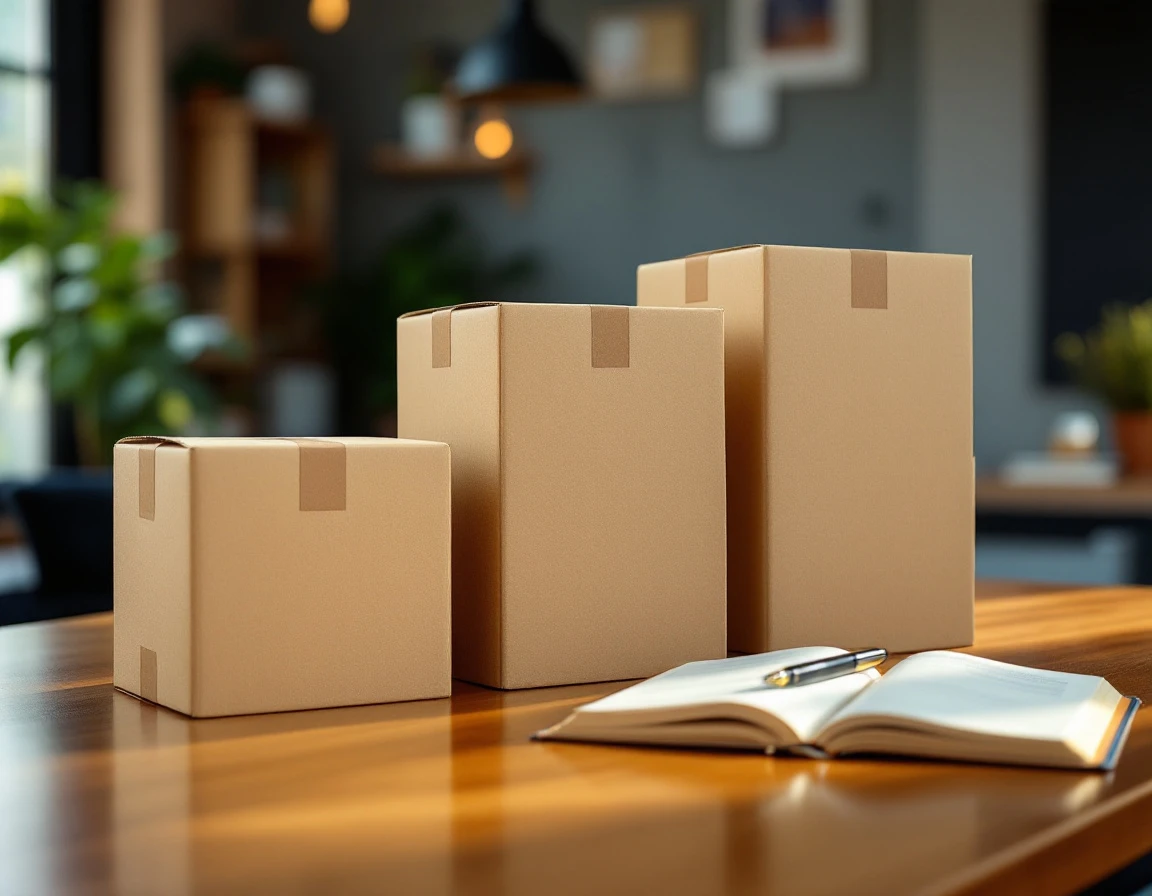 Stacked shipping boxes arranged in ascending tiers on office desk suggesting volume discount levels