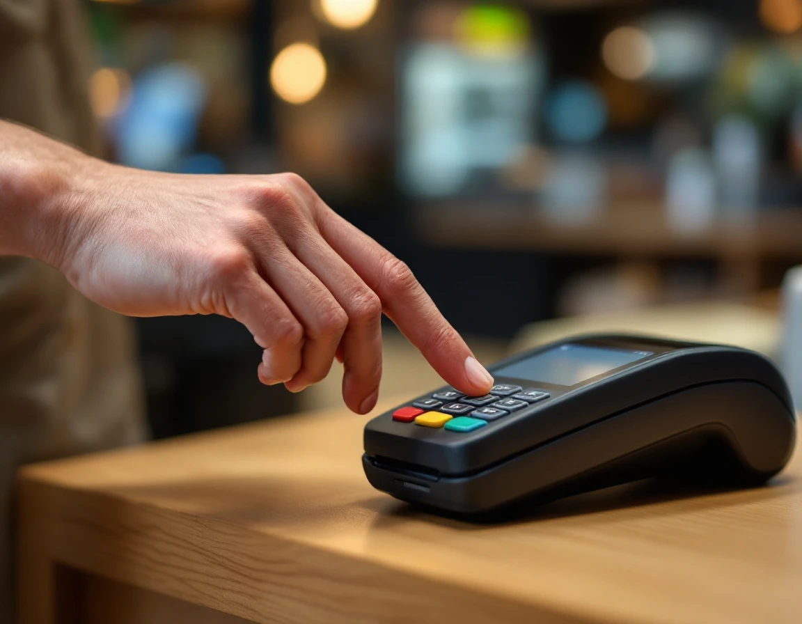 Natural hand interaction with contactless payment terminal at retail checkout counter