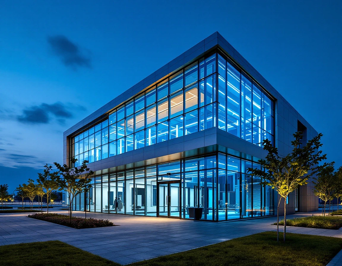 Modern QSR technology center with glass facade and contemporary infrastructure design