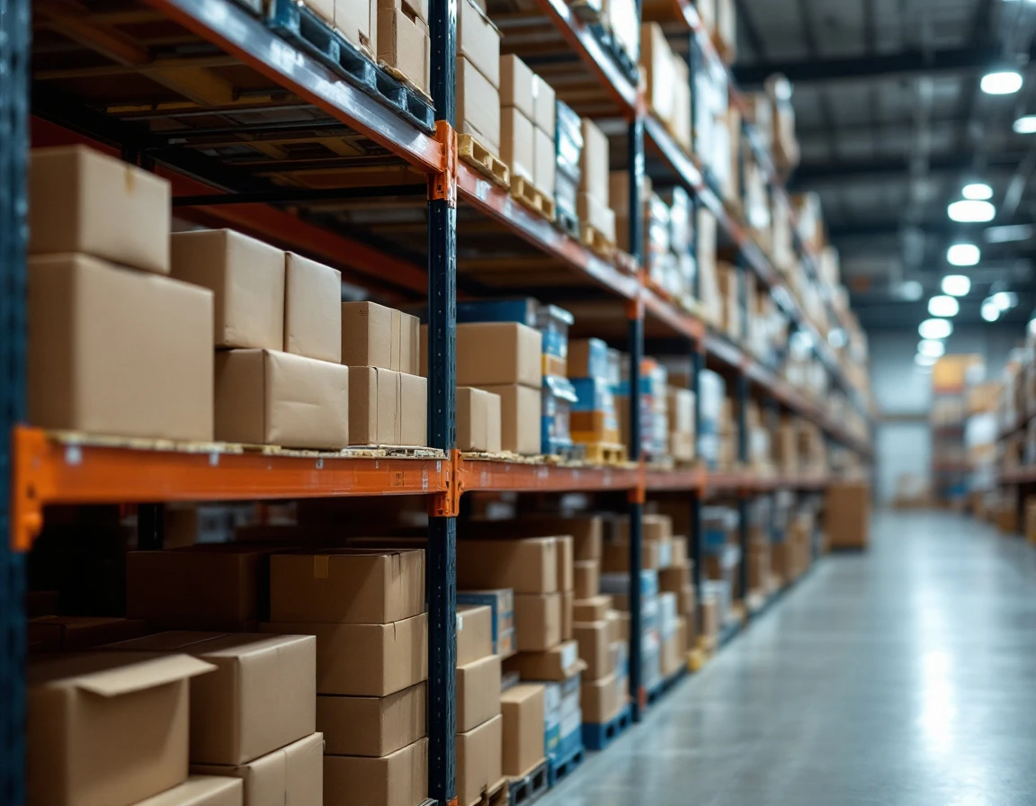 Organized warehouse shelving with product inventory ready for multi-channel distribution