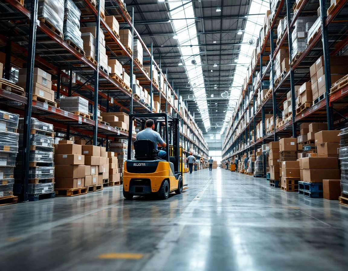 Warehouse workers manage inventory and restock operations in preparation for fourth quarter retail demand