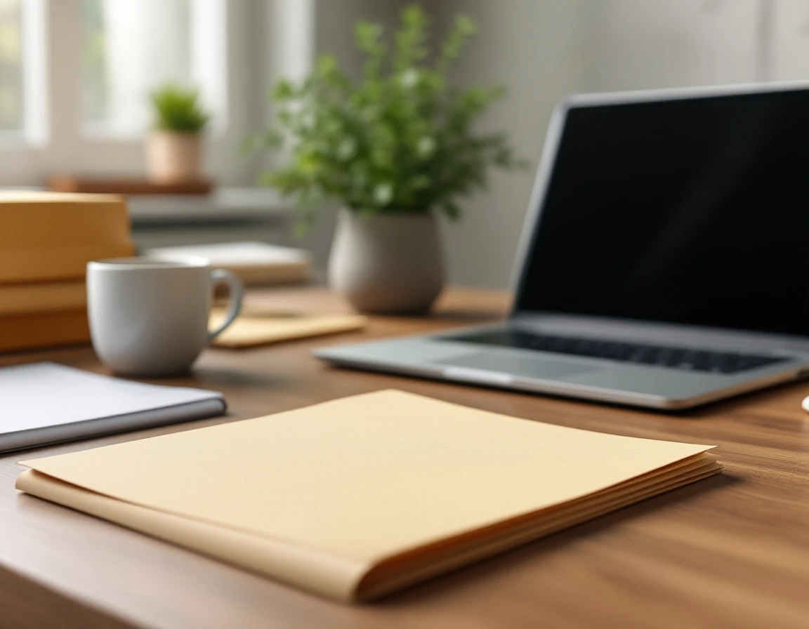 Professional desk workspace with compliance folders and documentation for cross-border e-commerce record-keeping